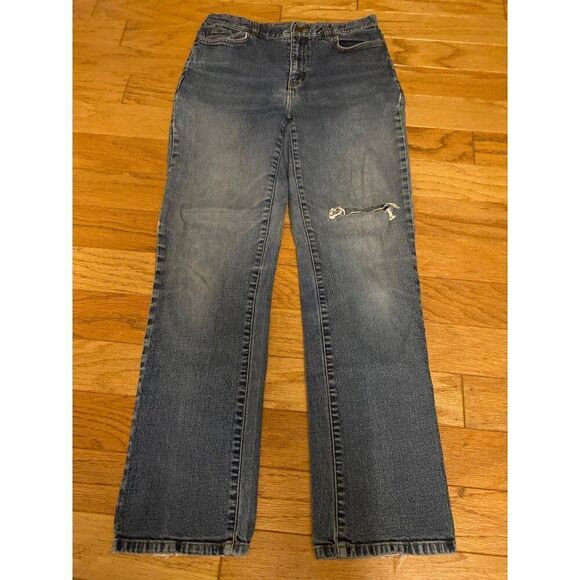 Lauren Jeans Co. Ralph Lauren Women's Size 4 Distressed Straight Leg Denim Jeans - Picture 1 of 8